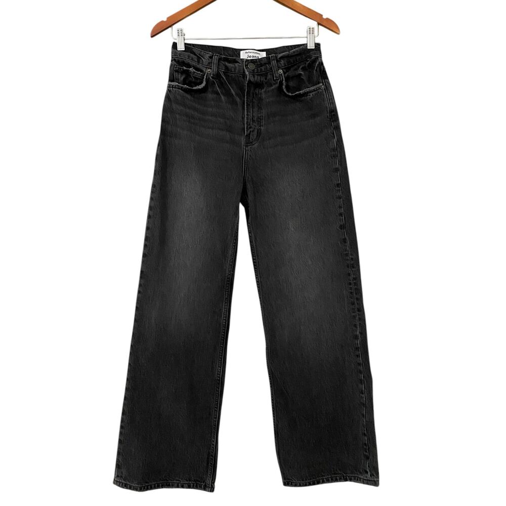 Reformation Wilder High Rise Wide Leg Cropped Jeans US 27 Rigid Black Denim - Picture 5 of 13